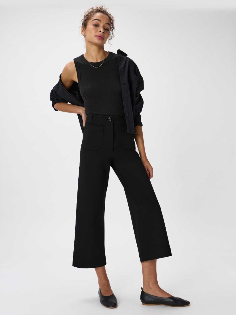 Quince Ultra Stretch Ponte Cropped Wide Leg Pants Black Size 6